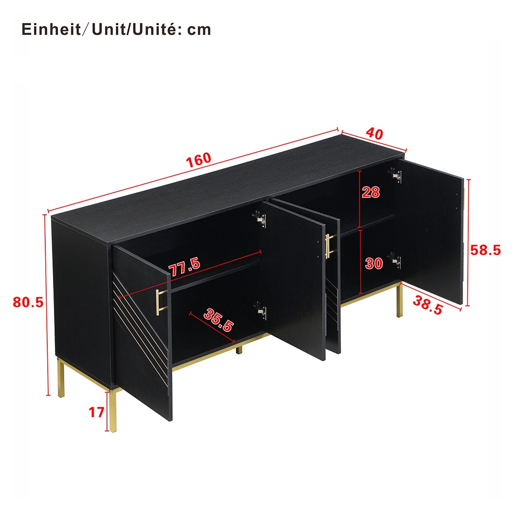 Buffet - Xylo - 4porte MDF nero/oro regolabile