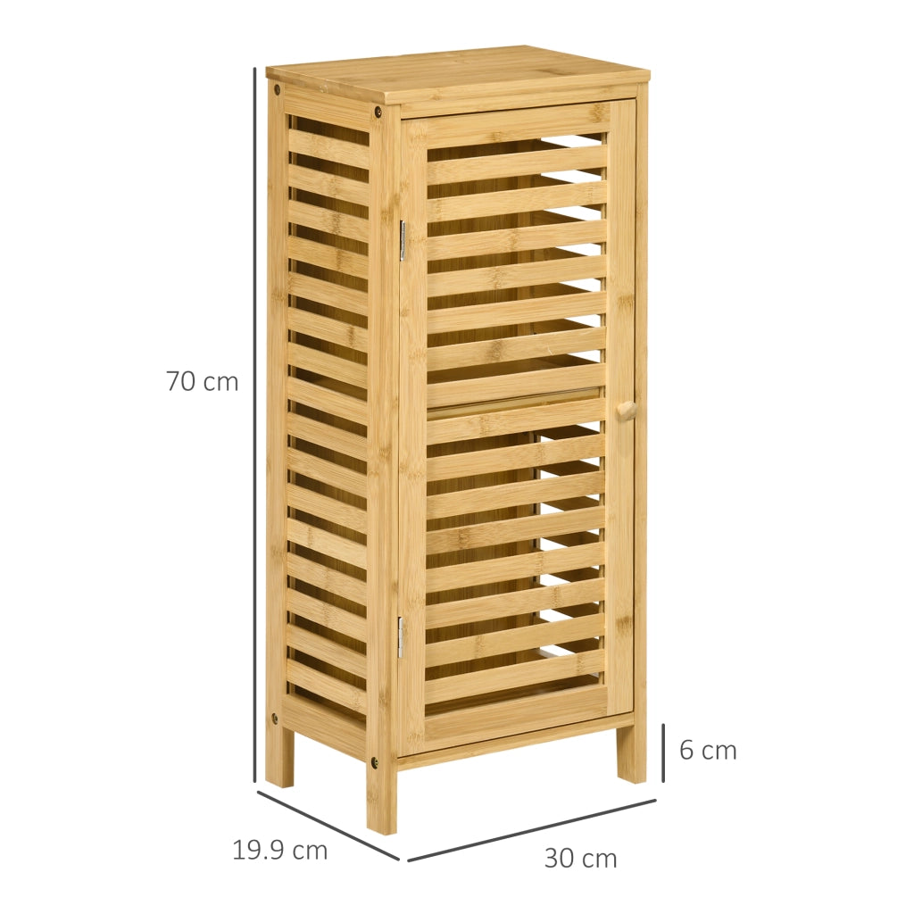 Mobiletto da bagno/mobiletto laterale con anta a persiana, 2 scomparti, contenitore, naturale, 30x19,9x70 cm