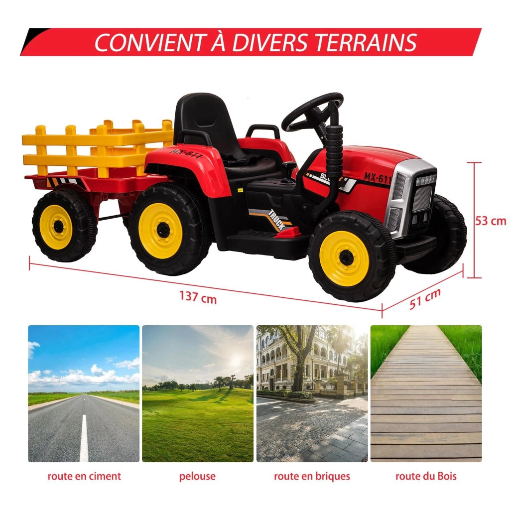 Trattore Elettrico per Bambini 12V con Rimorchio; Telecomando 2