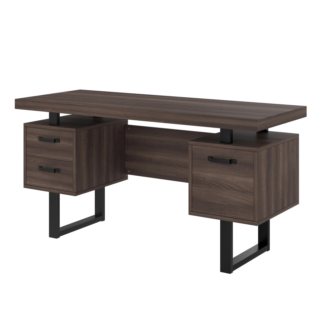 Scrivania da ufficio 135x54 cm in MDF e metallo con cassetti; marrone e nero