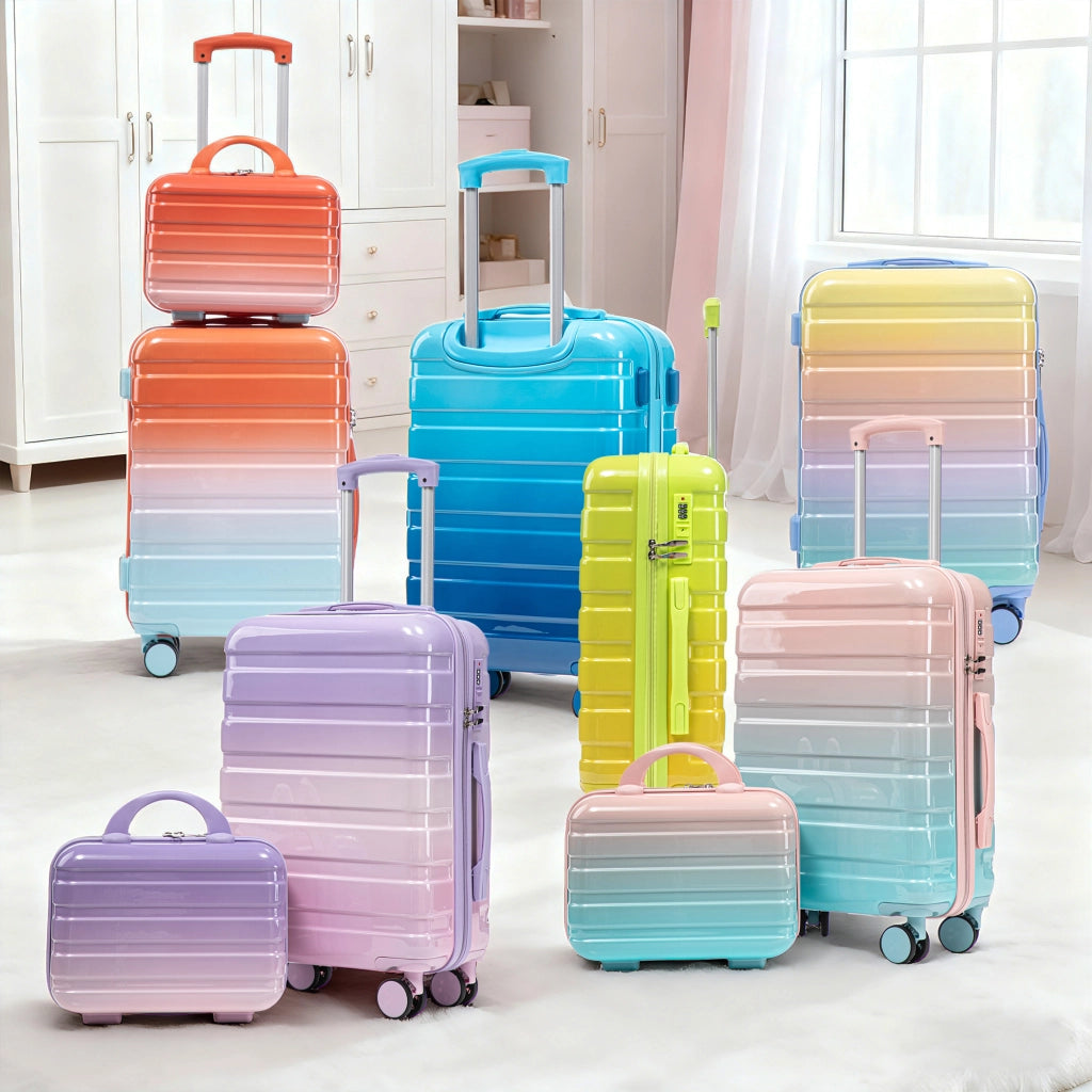 Valigia rigida in PC a 2 pezzi con lucchetto a combinazione, 4 ruote doppie, trolley 20 pollici con beauty case blu