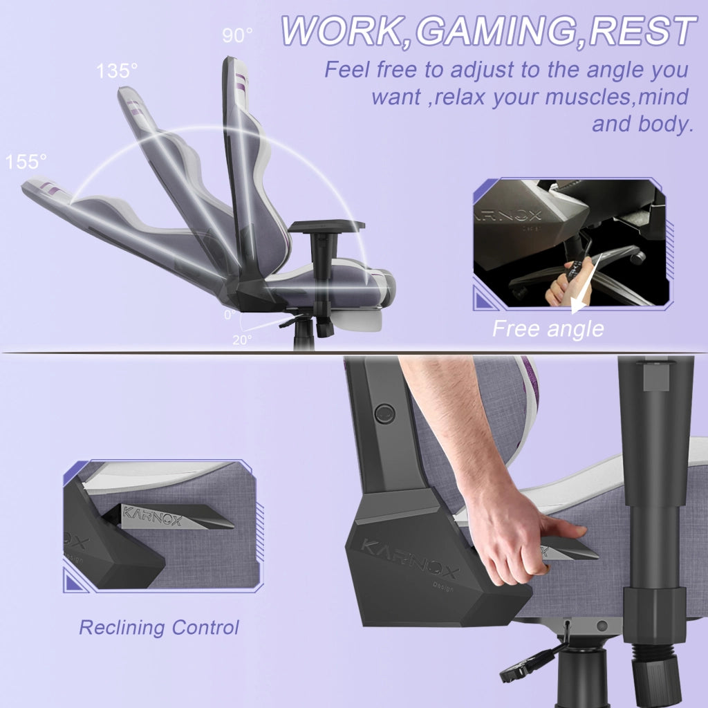 Sedia da Ufficio Gaming Ergonomica con Schienale Reclinabile, Poggiatesta e Supporto Lombare, in Tessuto Bianco Viola