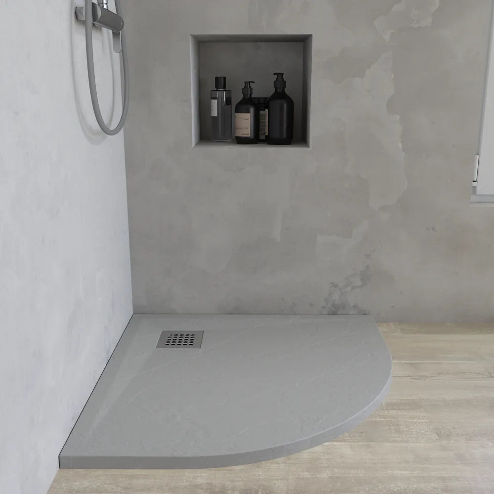 Piatto doccia semicircolare 80x80 cm in marmoresina grigio effetto pietra h3 cm | Milos
