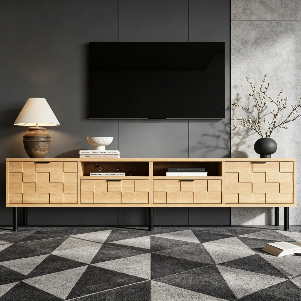 Cassettiera TV Naturale in MDF e Truciolare 200 x cm