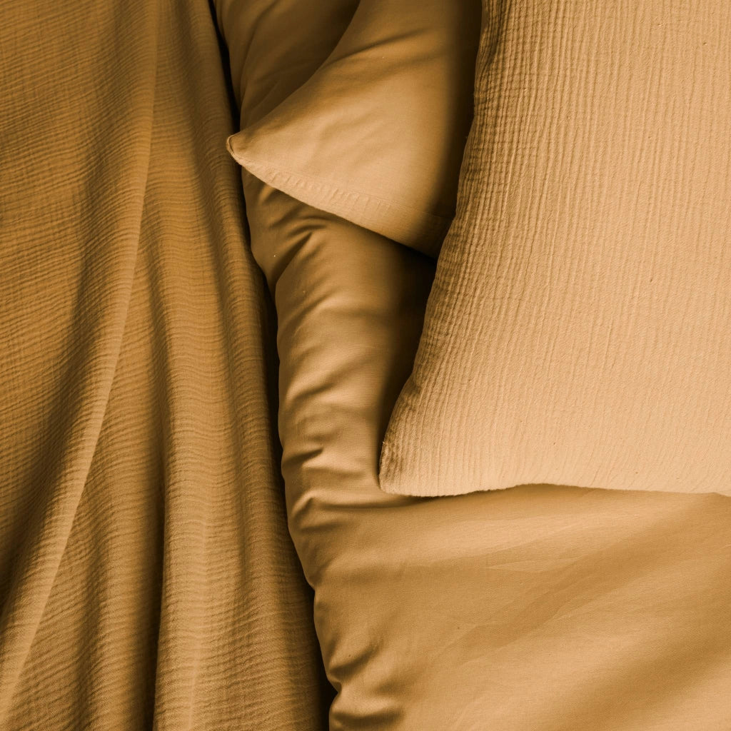 Set biancheria da letto in garza di cotone color miele