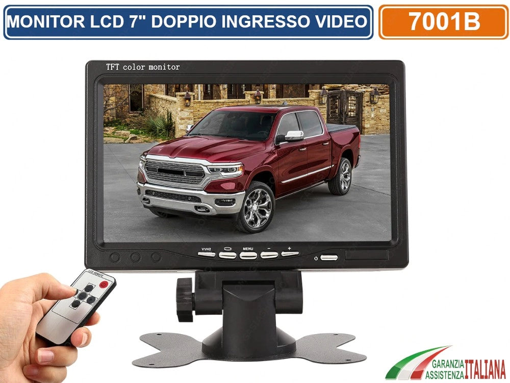 MONITOR LCD TFT  7' POLLICI CON TELECOMANDO E SUPPORTO DOPPIO INGRESSO VIDEO