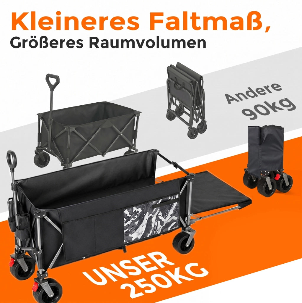 Carrello pieghevole allungabile con ruote per terreni diversi