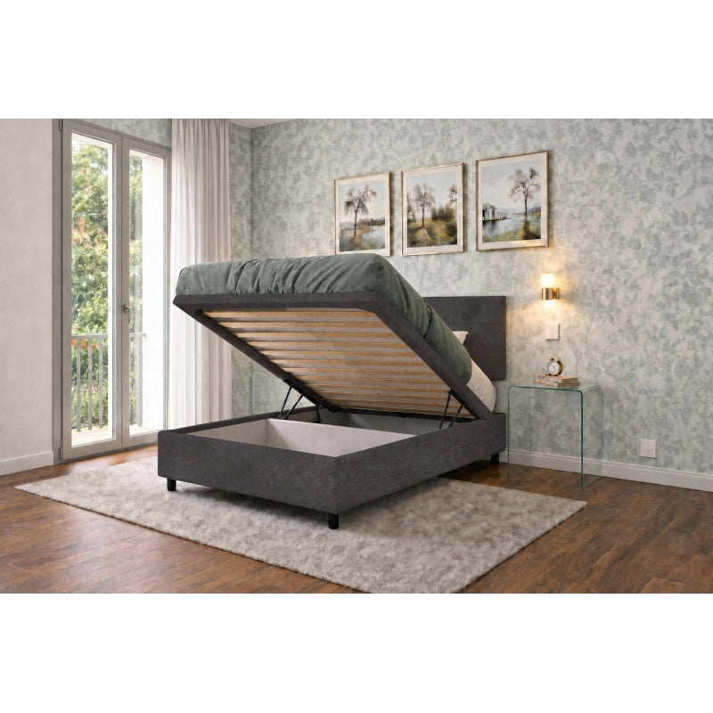 Letto imbottito Singolo 80x190 cm Square - Contenitore,Microfibra,Grigio