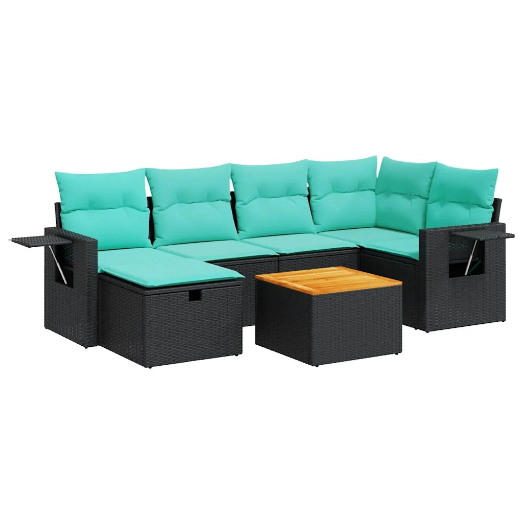 Set Divani da Giardino con Cuscini 7pz Nero Polyrattan 3325816