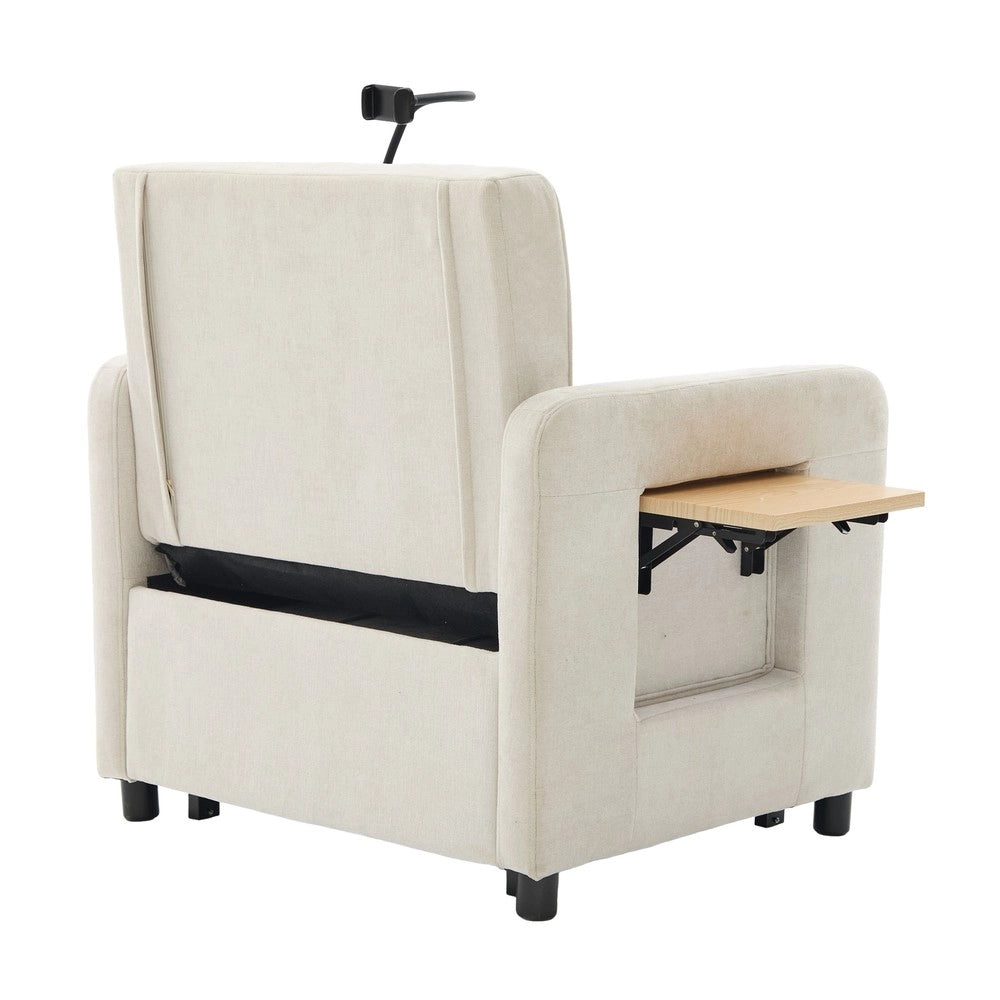 Divano letto singolo ¨C Minimal ¨C tessuto chenille con cuscini e tasche laterali