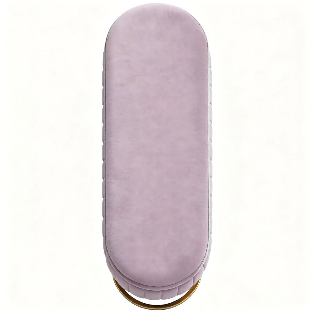 Panca contenitore da letto con vano, piedi metallici dorati, in velluto, rosa 130 cm