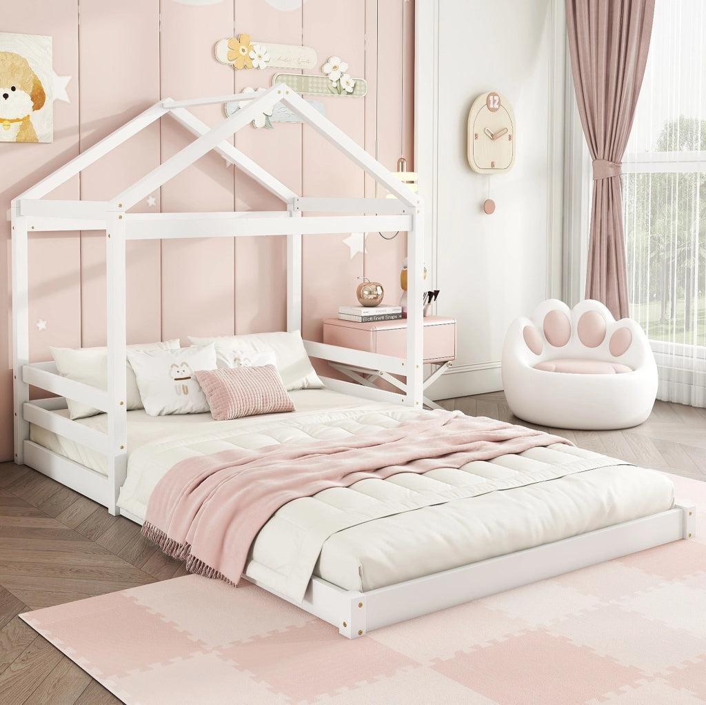LETTO a casetta 140x200 cm in legno di pino e MDF bianco