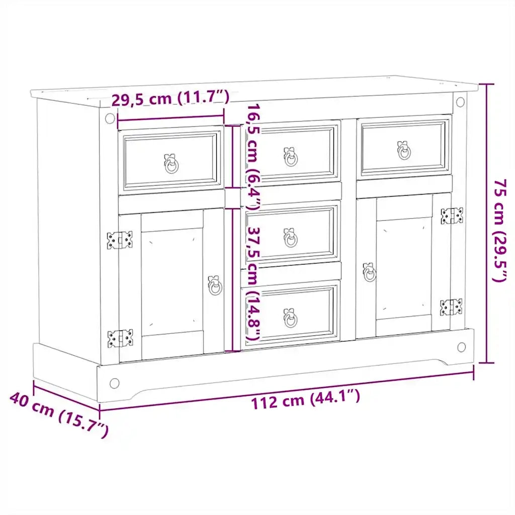 Credenza Corona 112x40x75 cm in Legno Massello di Pino 4005680