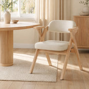 Set di 2 sedie da pranzo pieghevoli in legno massello e lino beige con braccioli