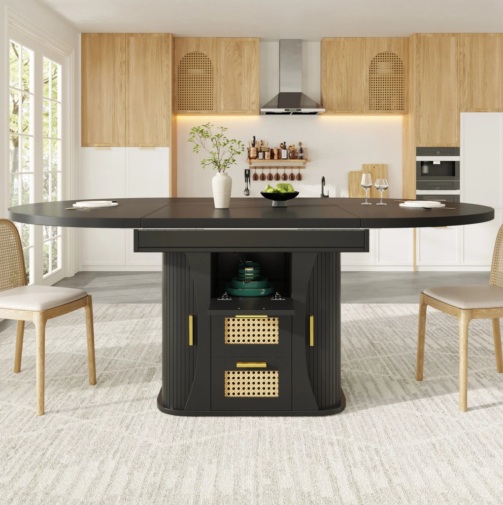 Tavolo da pranzo estensibile 118-158 cm con cassetti, nero