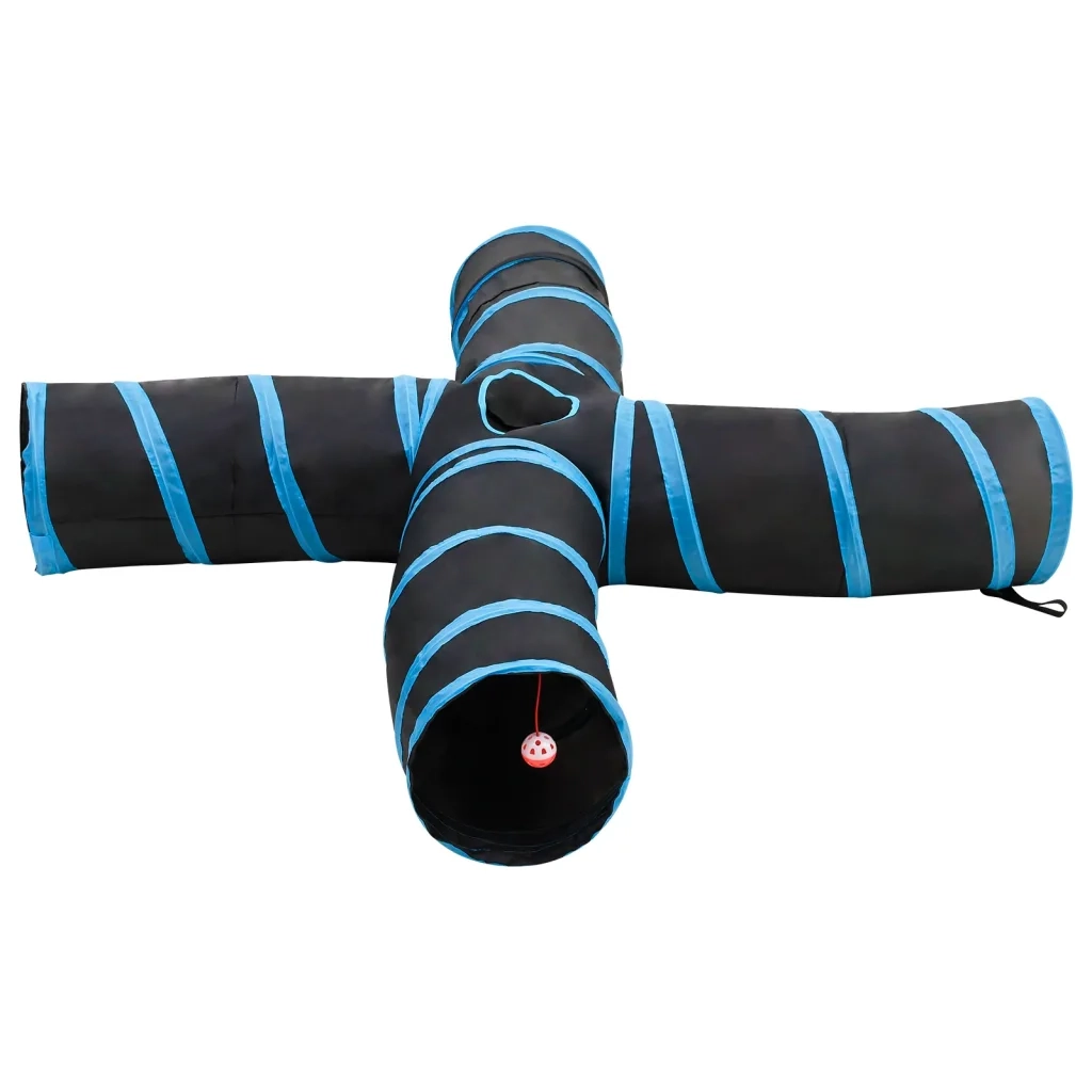 Tunnel per Gatti a 4 Vie Nero e Blu 25 cm in Poliestere CFW5416696