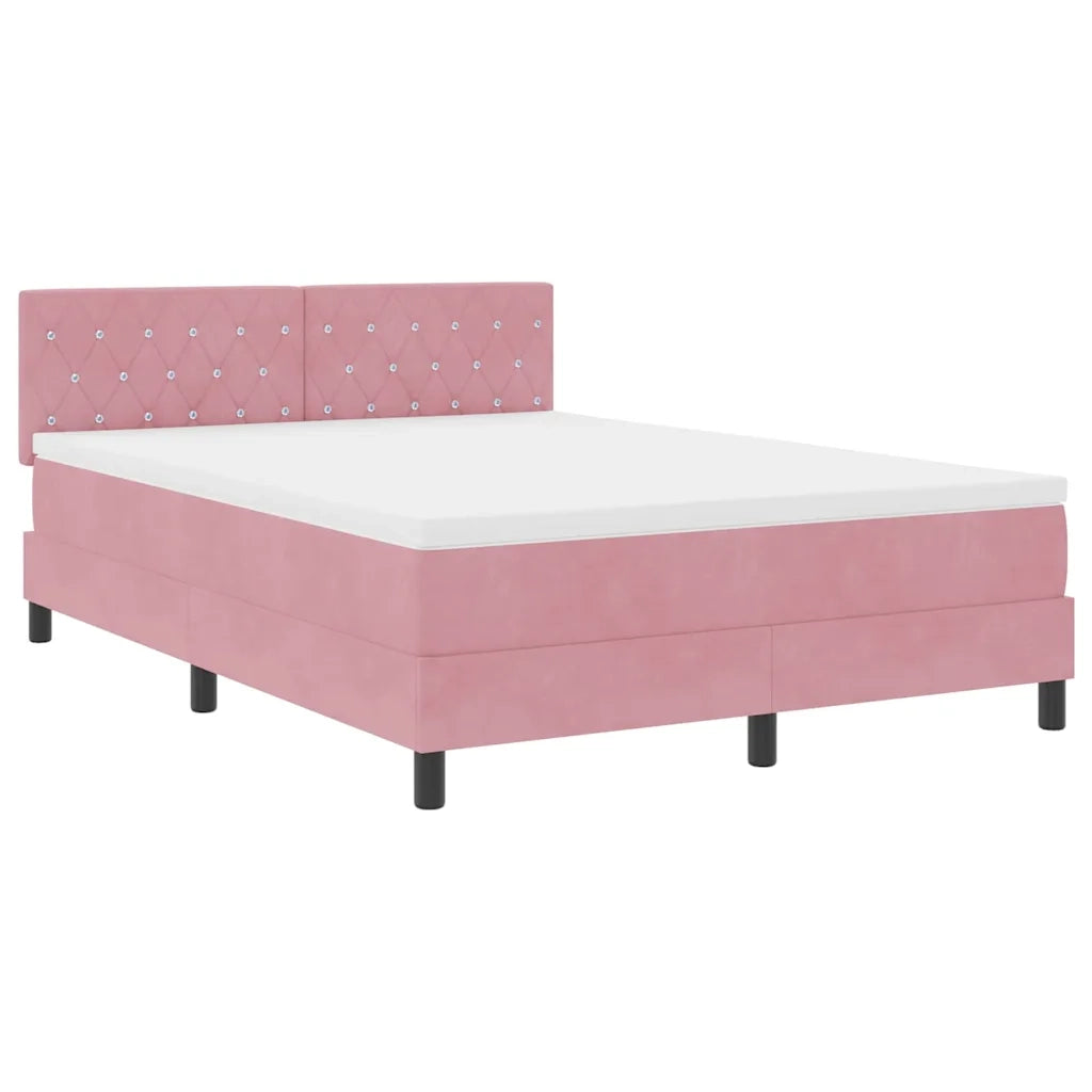 Letto a Sorgente LED con materasso Rosa 140 x 190 cm Velluto