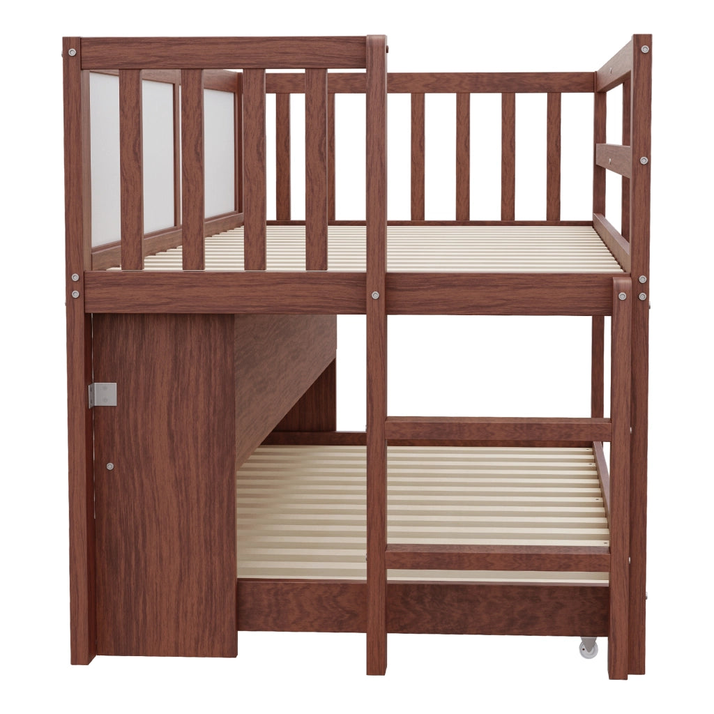 Letto a soppalco bambino 90×200 cm estraibile con lavagna; ripiani e scaletta; senza materasso; legno; marrone