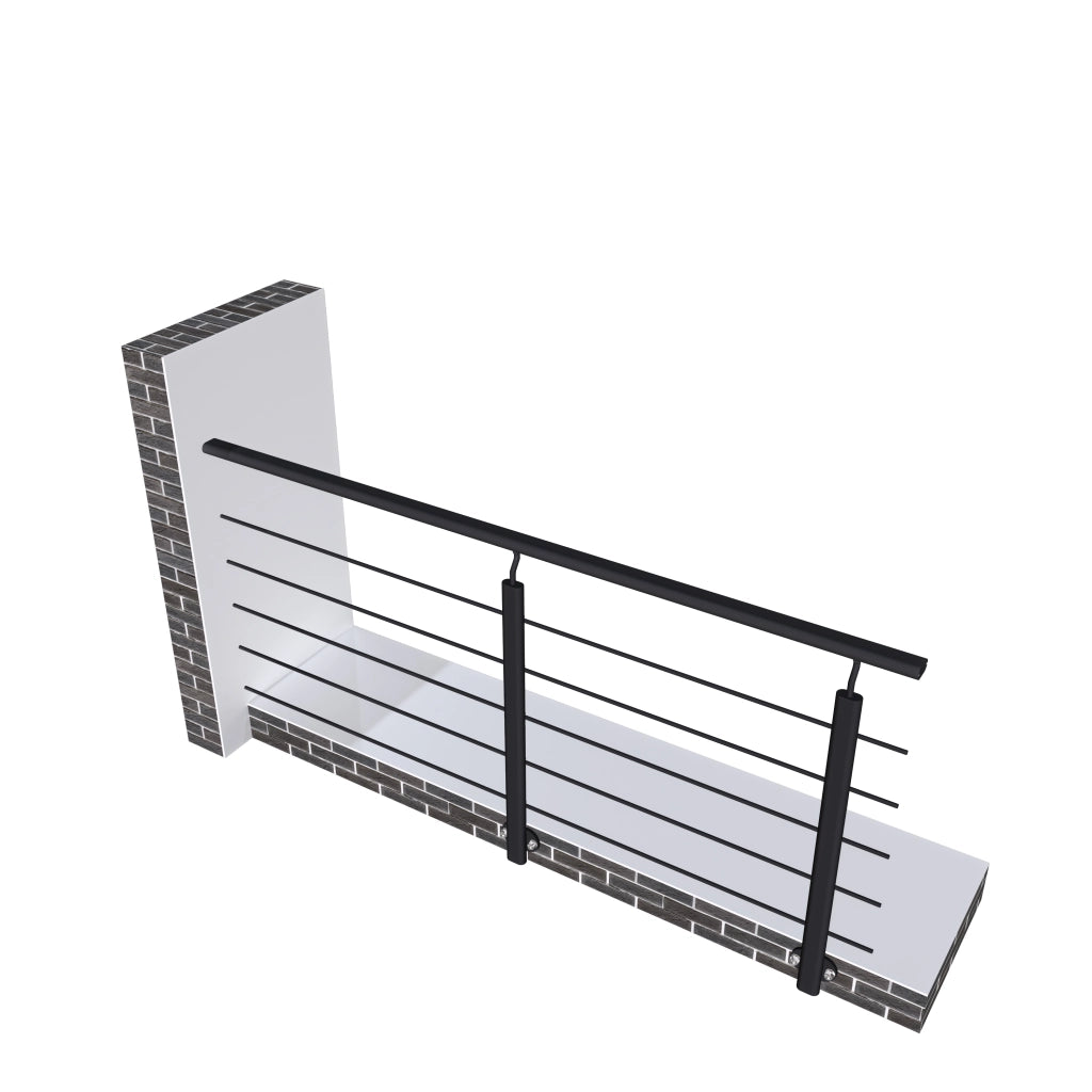 Ringhiera Balaustra in Alluminio Nero Opaco 200x100cm a Fissaggio a Parete, con supporto di collegamento a Parete