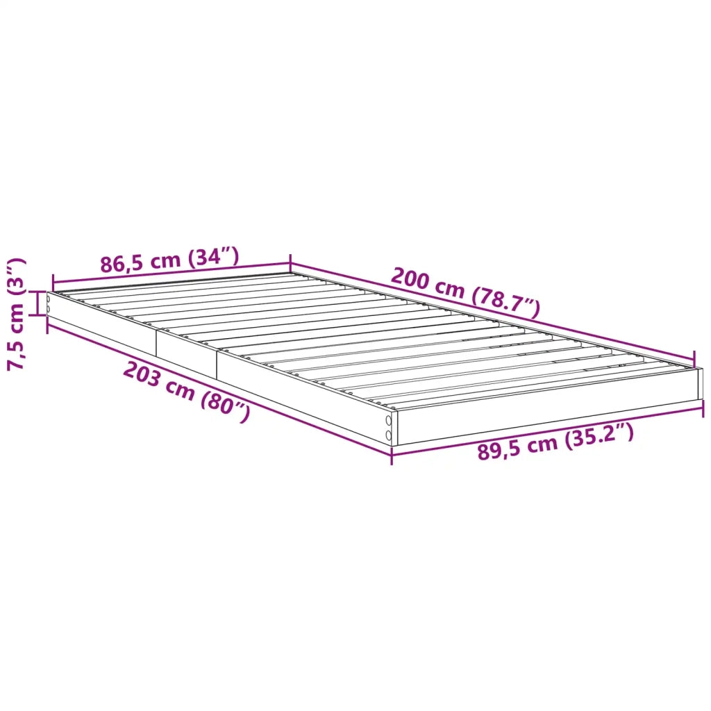 Struttura letto a terra-Giroletto Rovere Nero 90 x 200 cm