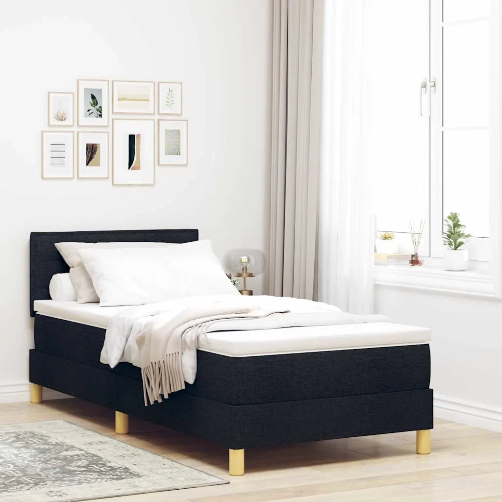 Letto a Sorgente LED con materasso Nero 90 x 200 cm Tessuto