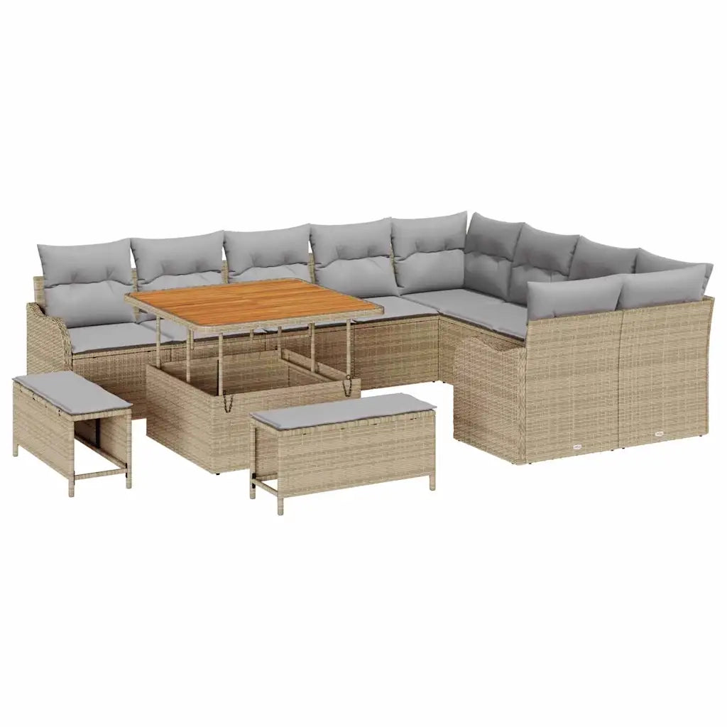 Set Divano da Giardino con cuscino 12 pcs Beige polyrattan 3362297
