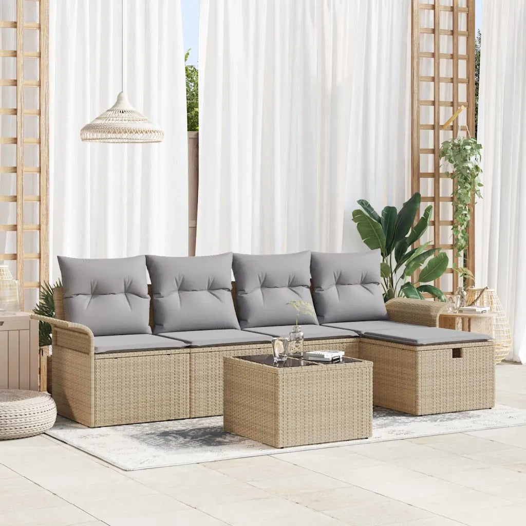 Set Divano da Giardino con cuscino 6 pcs Beige Poly Rattan