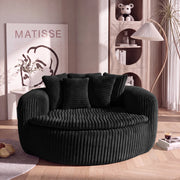 Poltrona lounge in velluto a coste nera con 5 cuscini seduta profonda con molle insacchettate e base antiscivolo
