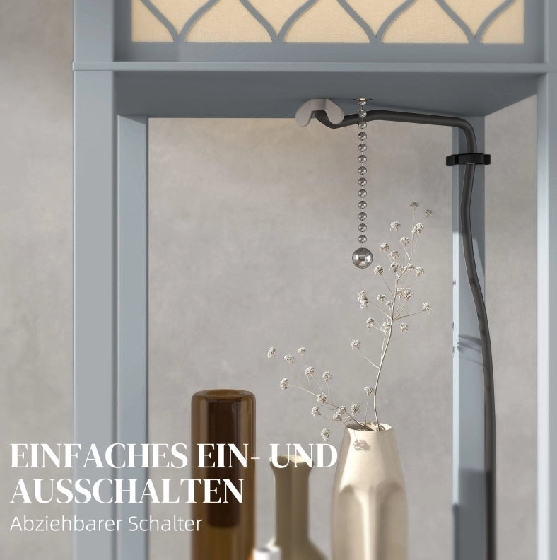 Lampada da terra con 3 ripiani, MDF grigio chiaro, dimensioni compatte 26x26x160 cm