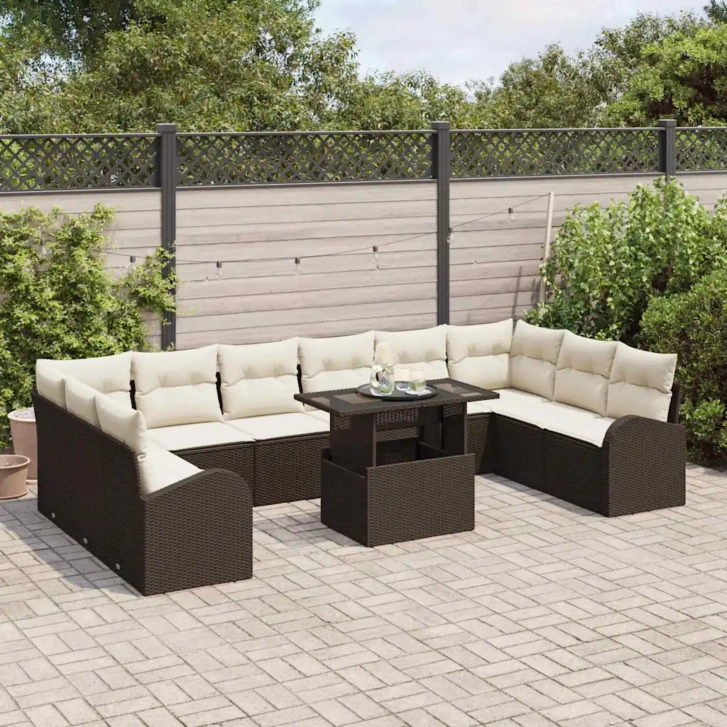 Set Divano da Giardino con cuscino 11 pcs Marrone Poly Rattan