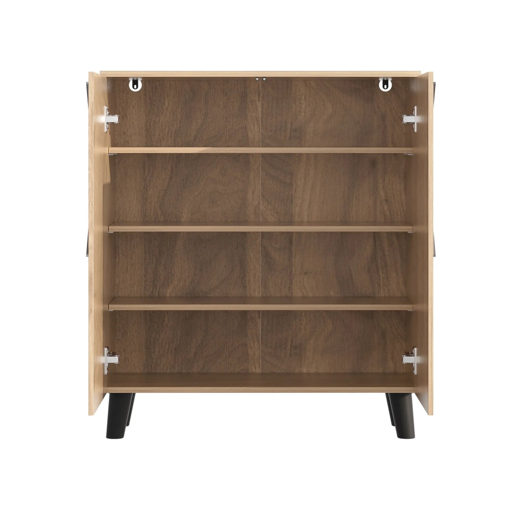 Scarpiera moderna con motivo decorativo in rattan, 80×32×91 cm, mobile per ingresso elegante con spazio di archiviazione, ante chiuse e ripiano