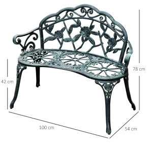 Panca da giardino in metallo 2 posti 100x54x78 cm verde antico
