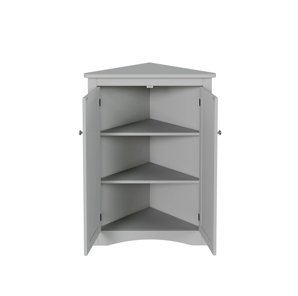 Armadio angolare grigio per bagno in MDF con 2 ante e 3 ripiani, 61,5 x 80 cm