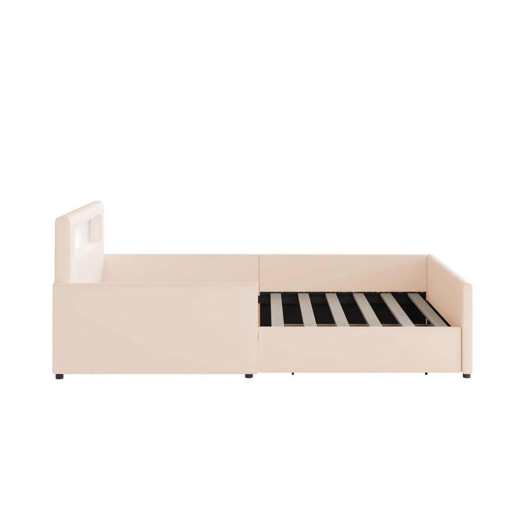Letto imbottito per bambini 90x200 cm con luce notturna, USB e cassetti