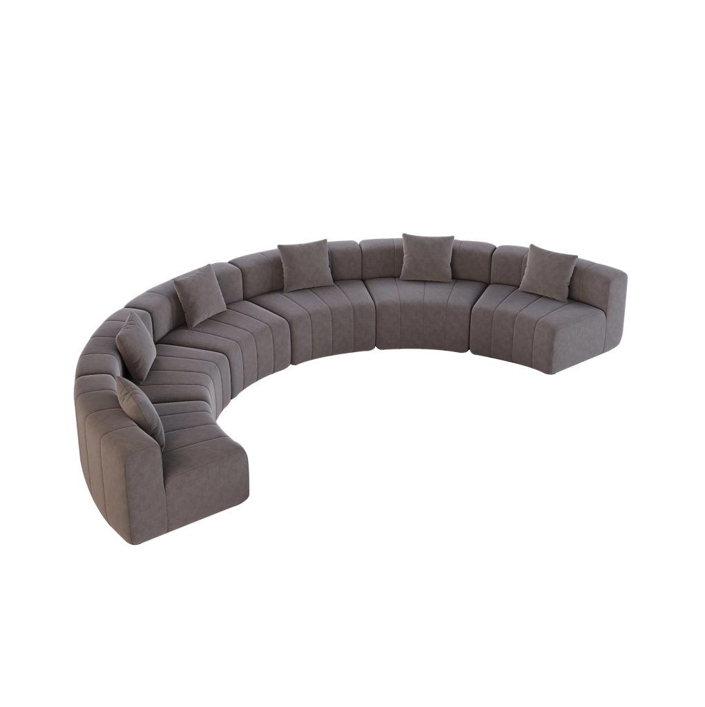 Modulo divano curvo in chenille con 2 cuscini, design semicerchio per soggiorno, camera o ufficio
