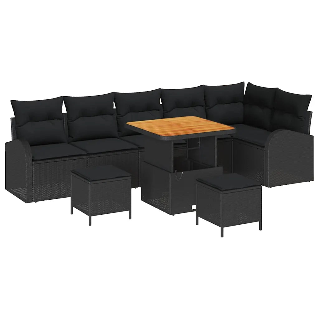 Set Divano da Giardino con cuscino 9 pcs Nero polyrattan 3362409