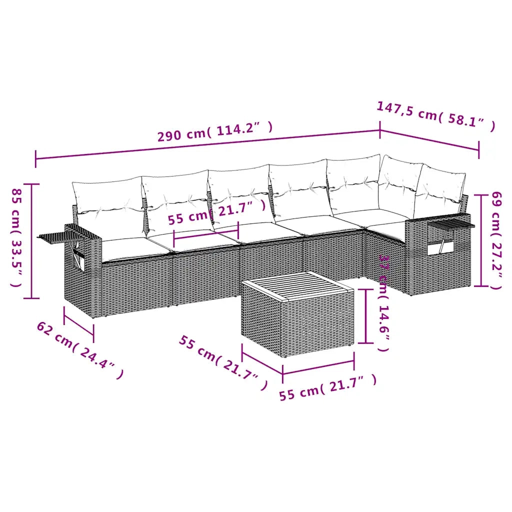 Set Divani da Giardino 7 pz con Cuscini Grigio in Polyrattan 3224577