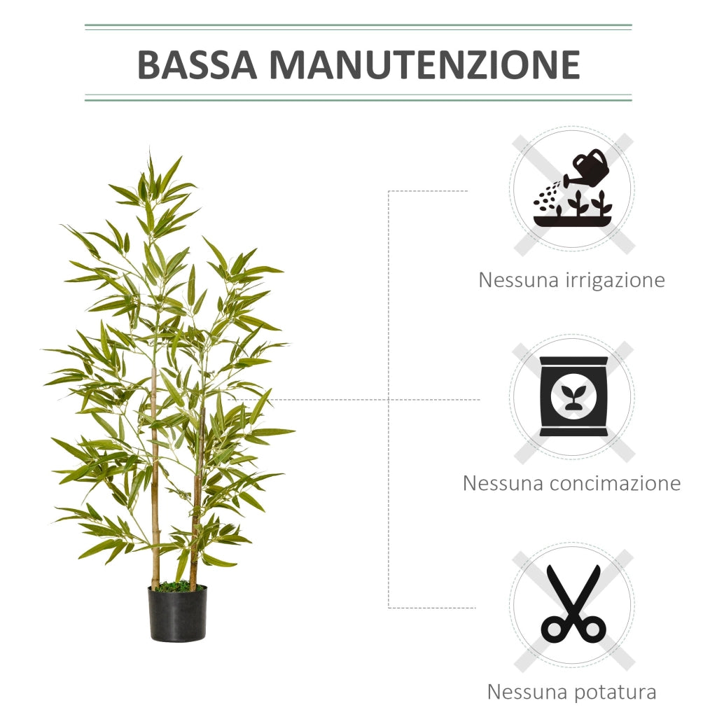 Pianta Artificiale di Bambù H120 cm con Vaso Verde