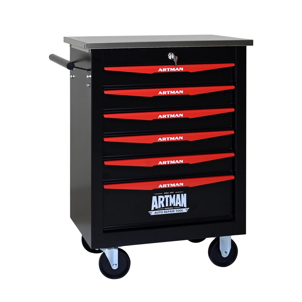 Carrello portautensili con 6 cassetti e chiusura per garage in acciaio nero rosso