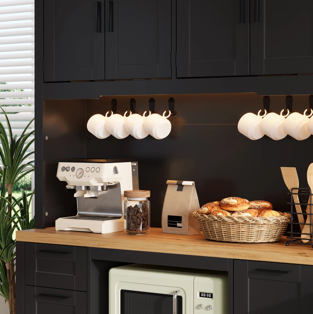 Mobile da cucina 120x40x182 cm con LED RGB, prese e USB, cassetti e ripiani regolabili in MDF