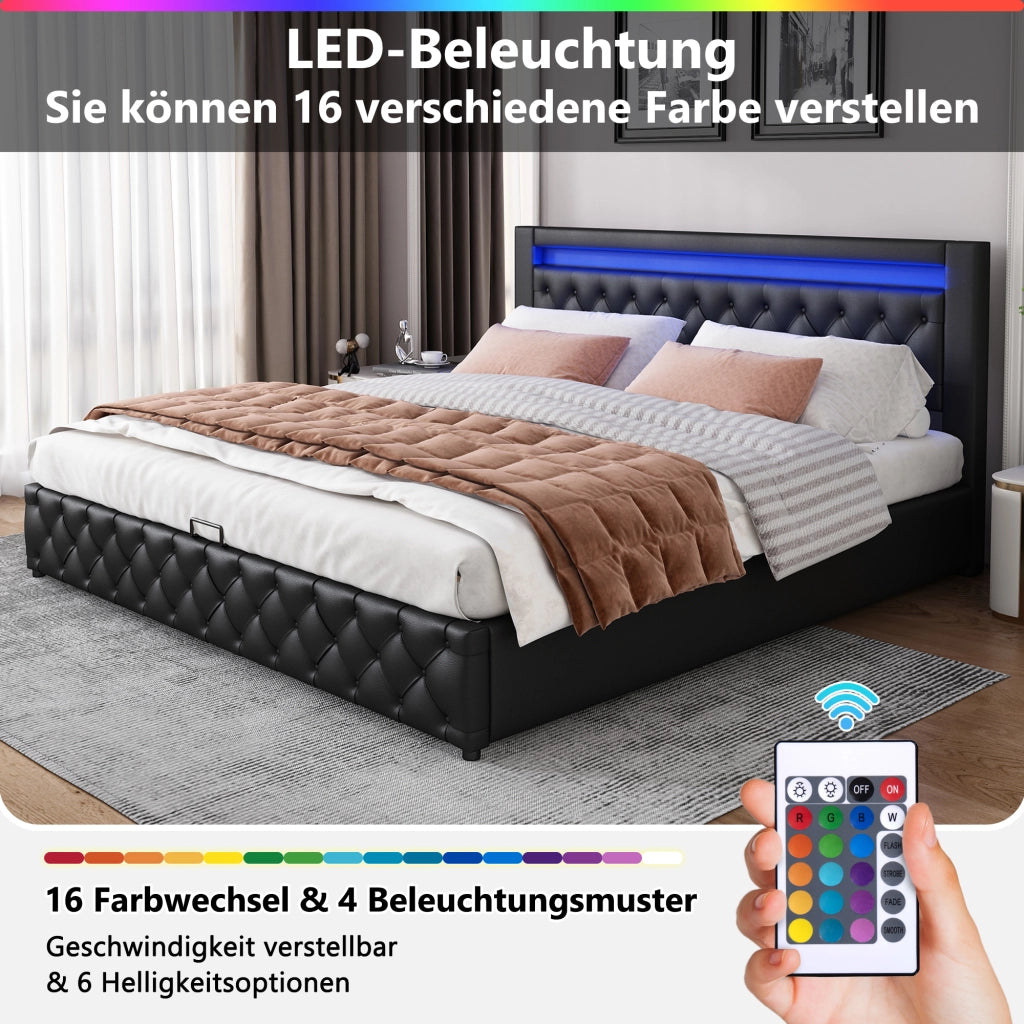 letto imbottito pu nero 182 x 207 cm