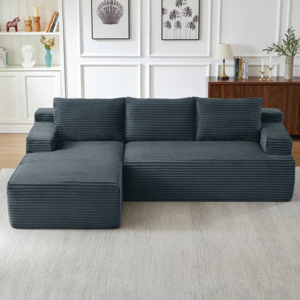 Divano a L, divano senza struttura, divano letto modulare, seduta profonda e confortevole, grigio scuro