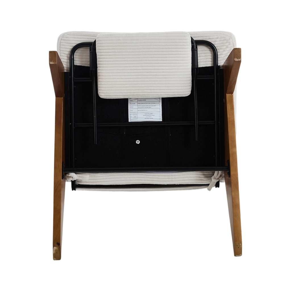 Poltrona Relax Reclinabile con Poggiapiedi e Cuscino Lombare Comfort Ergonomico Piedi in Legno in Velluto a Coste Beige