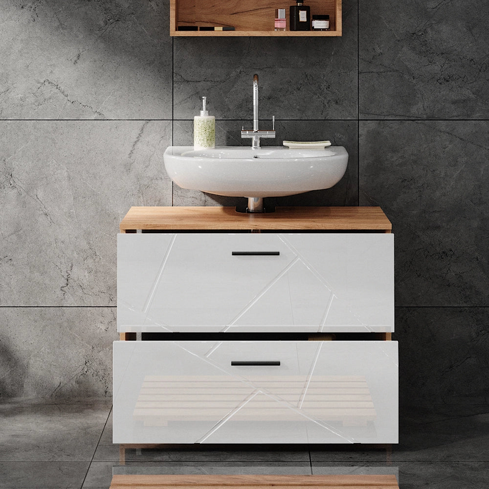 Vicco Mobile sottolavabo per bagno Bianco lucido/oro power oak 80 x 58.6 cm