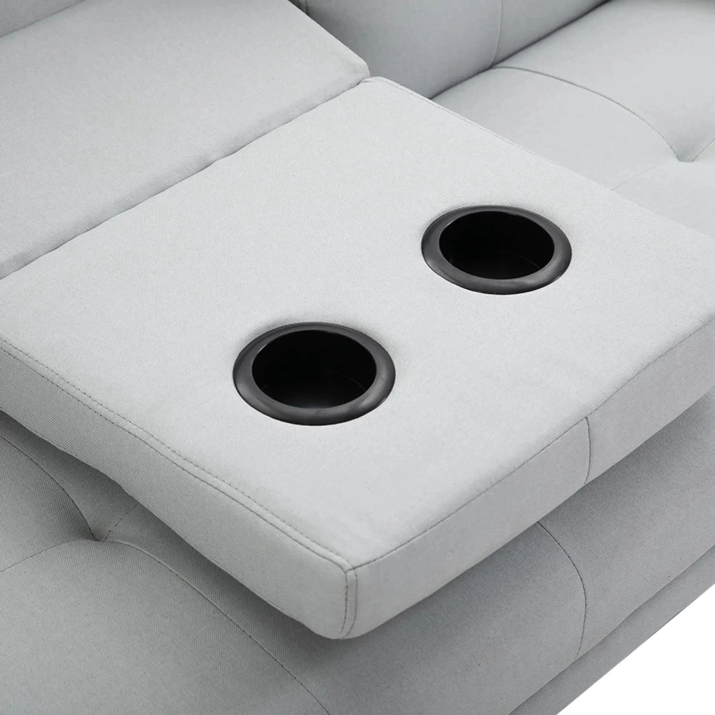 Divano letto a 3 posti con schienale regolabile e tavolino centrale in poliestere grigio chiaro 181 × 77 × 72 cm