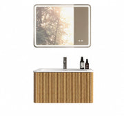 Mobile da bagno sospeso con lavabo integrato e specchio LED - per bagno - rovere