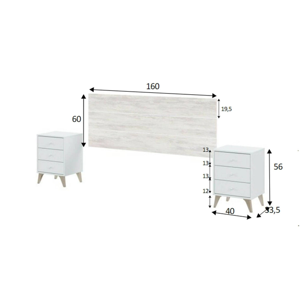 Testiera letto Wallis, Spalliera, Testata per camera da letto, Poggiatesta, 160x3 h60 cm, Bianco e Bianco anticato