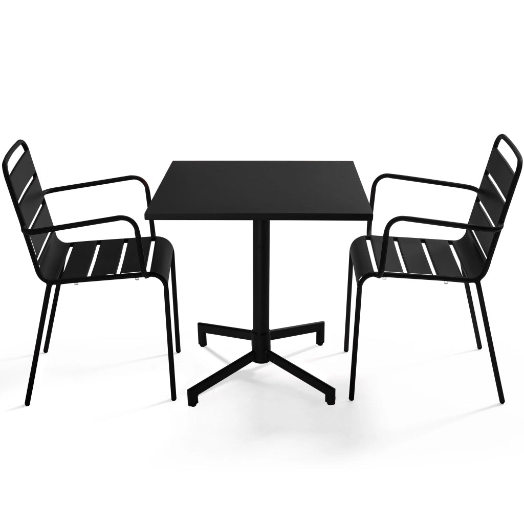 Oviala - Tavolo da 70 cm e 2 sedie da giardino in metallo nero