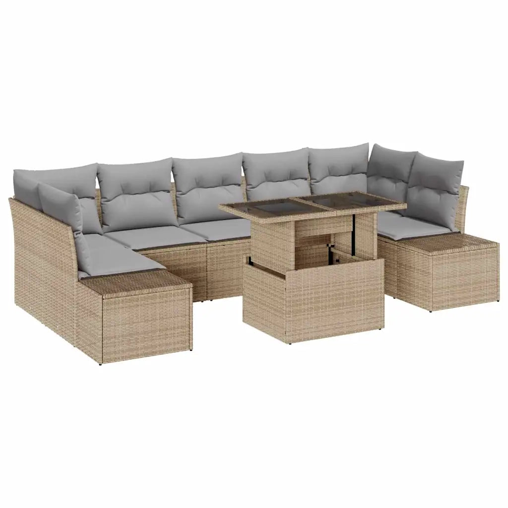 Set di divani 8 pcs Beige e Grigio Chiaro polyrattan