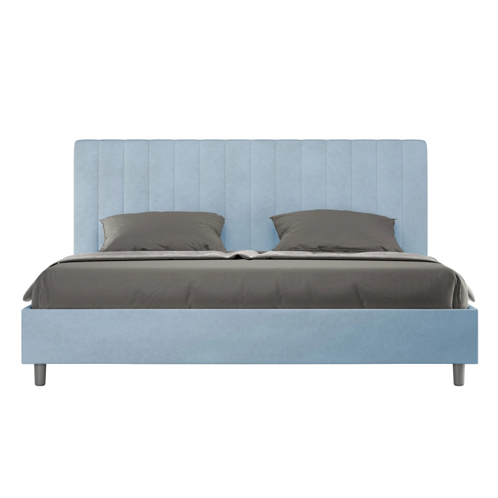 Letto Matrimoniale King Size 200x200 cm Senza Rete Imbottito in Microfibra Agueda Azzurro